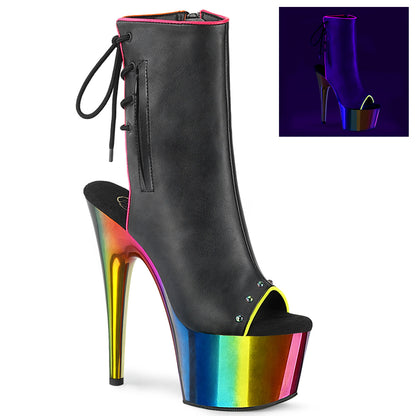 ADORE-1018RC-02 Black Faux Leather/Rainbow Chrome Ankle Boot Pleaser