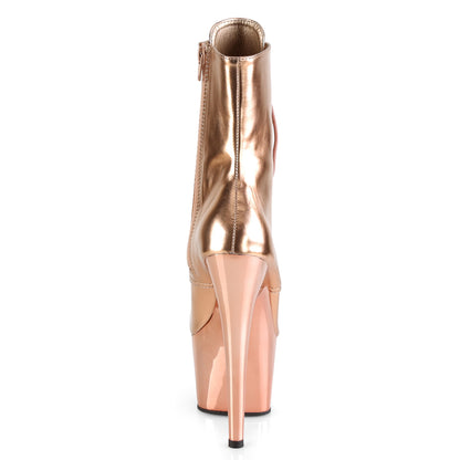 ADORE-1020 Rose Gold Metallic Pu/Rose Gold Chrome Ankle Boot Pleaser
