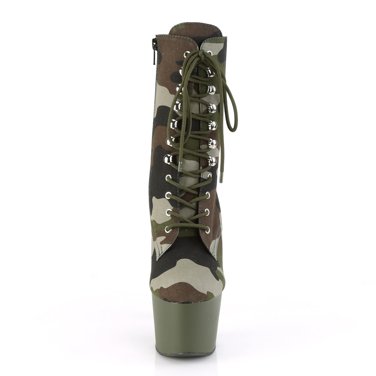 ADORE-1020CAMO Green Camo Fabric/Dark Olive Matte Ankle Boot Pleaser
