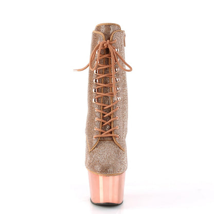 ADORE-1020CHRS Rose Gold Rhinestone Chrome Ankle Boot Pleaser