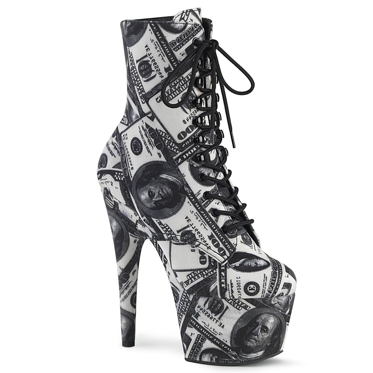 ADORE-1020DP White-Black Fabric/White-Black Fabric Ankle Boot Pleaser