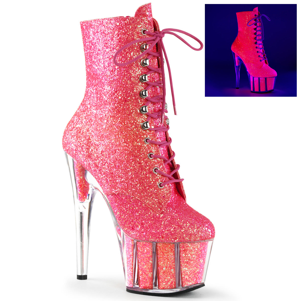 ADORE-1020G Neon Pink Glitter/Neon Pink Glitter Ankle Boot Pleaser