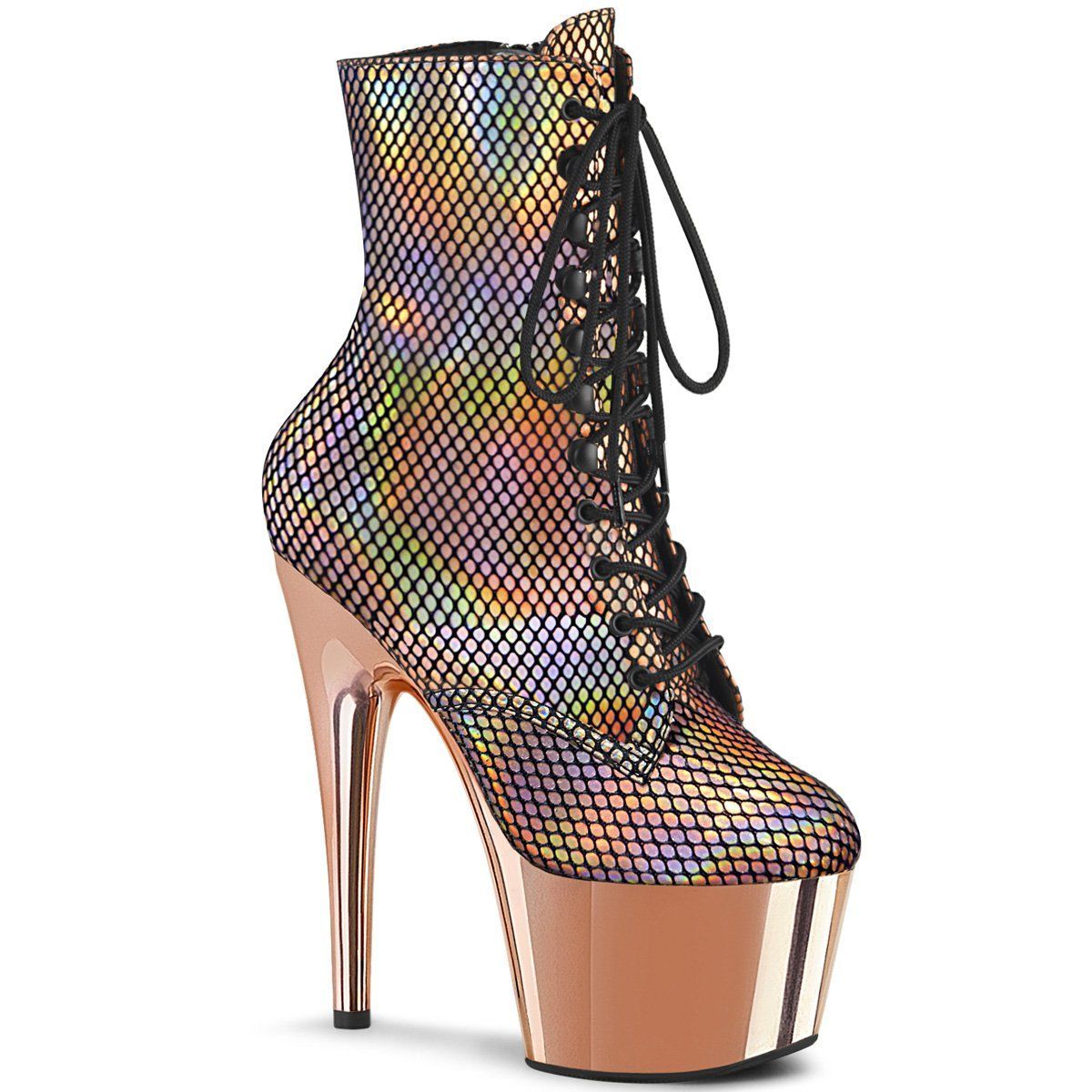 ADORE-1020HFN Rose Gold Holo/Rose Gold Chrome Ankle Boot Pleaser