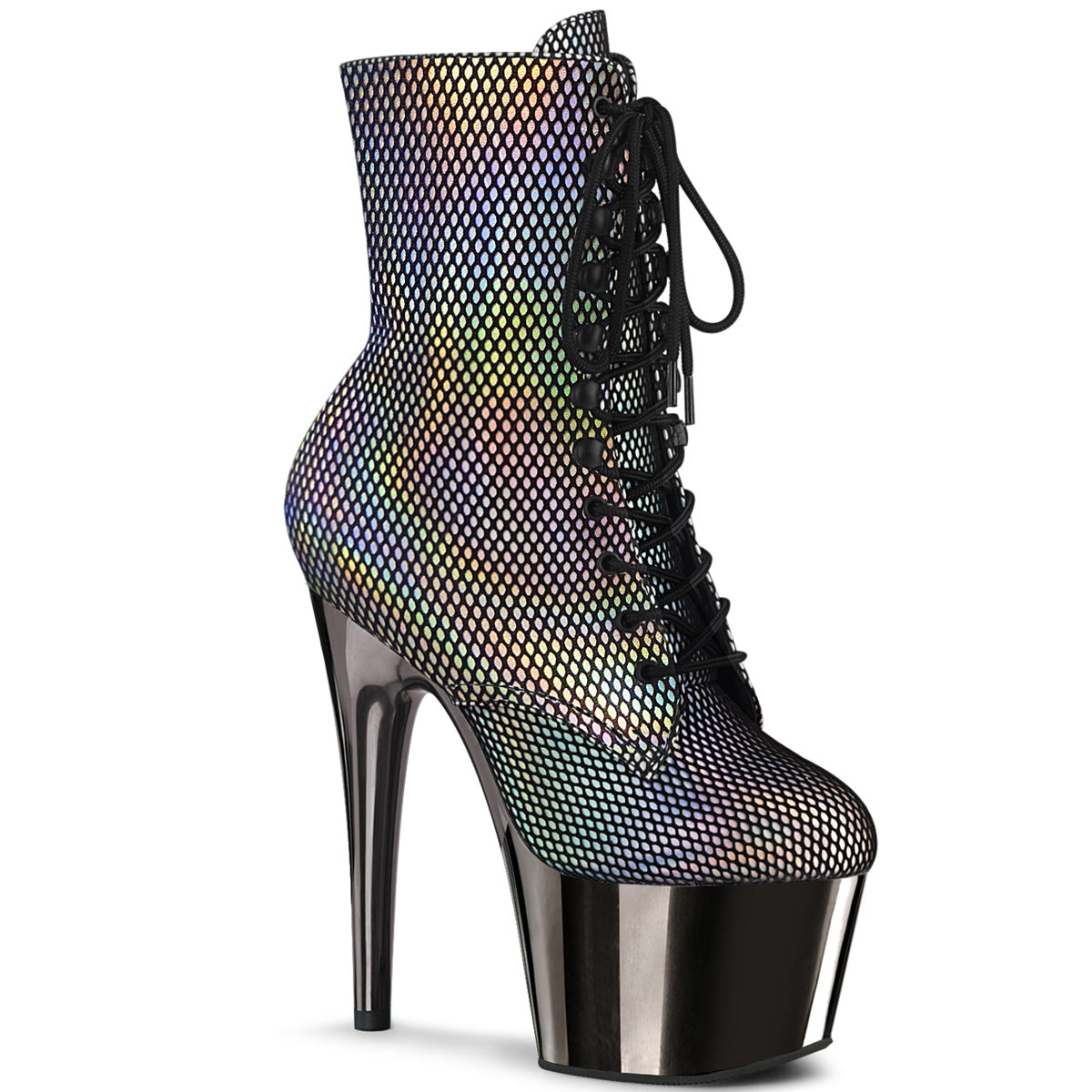 ADORE-1020HFN Silver Holo/Pewter Chrome Ankle Boot Pleaser