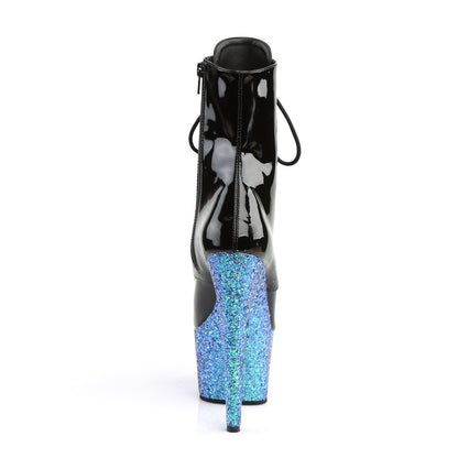ADORE-1020LG Black Patent/Blue Multi Glitter Ankle Boot Pleaser