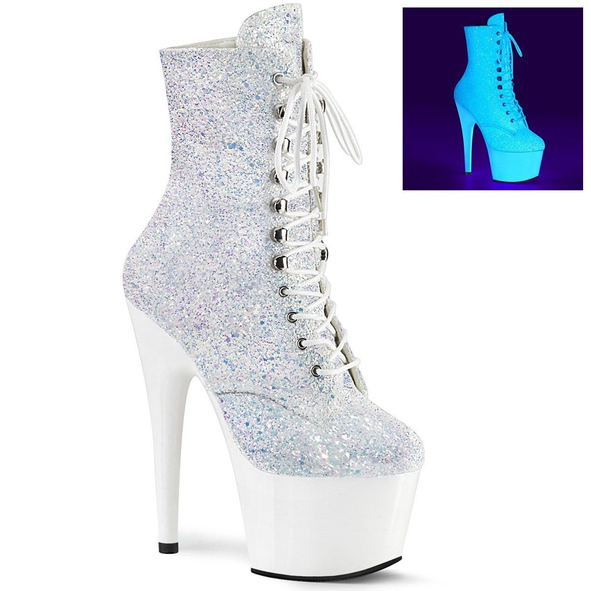 ADORE-1020LG Neon White Multi Glitter/Neon White Ankle Boot Pleaser