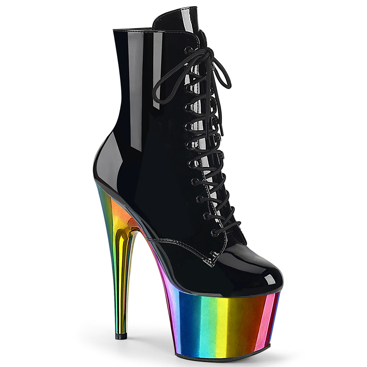 ADORE-1020RC Black Patent/Rainbow Chrome Ankle Boot Pleaser
