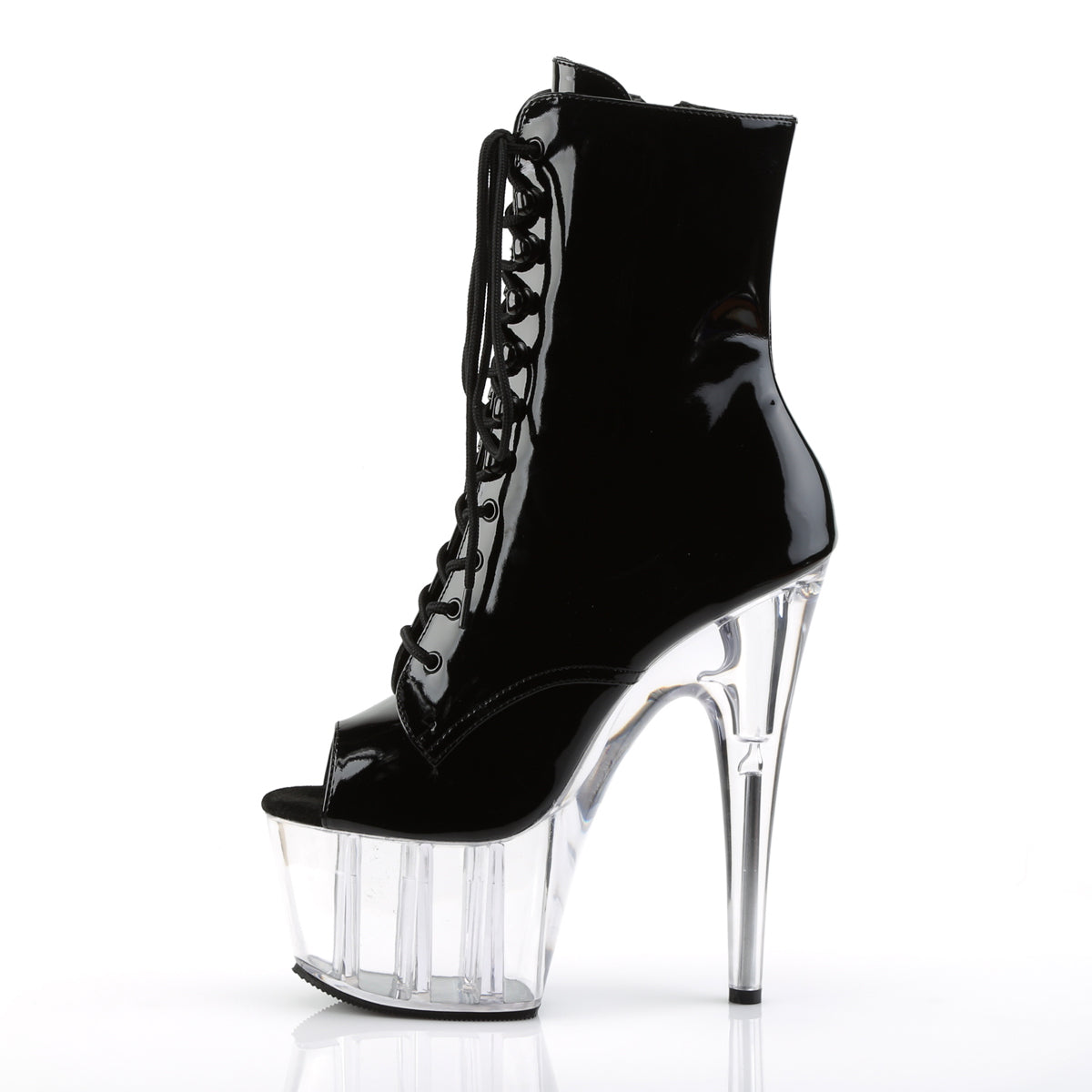 ADORE-1021 Black Patent/Clear Ankle Boot Pleaser