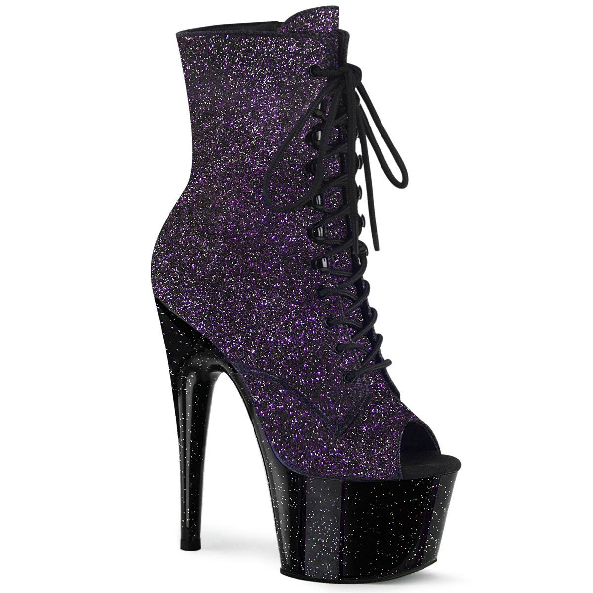 ADORE-1021MG Purple Glitter/Black Ankle Boot Pleaser