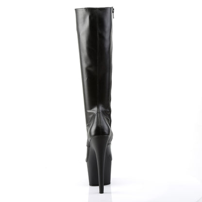 ADORE-2023 Black Stretch Faux Leather Knee Boot Pleaser