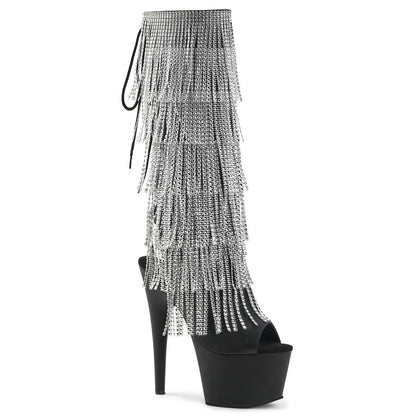 ADORE-2024RhinestoneF Black Stretch Faux Leather Knee Boot Pleaser