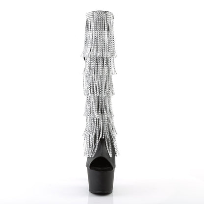 ADORE-2024RhinestoneF Black Stretch Faux Leather Knee Boot Pleaser