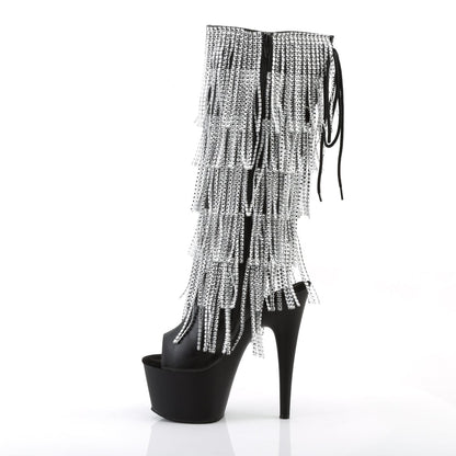 ADORE-2024RhinestoneF Black Stretch Faux Leather Knee Boot Pleaser