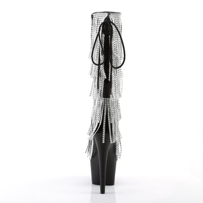 ADORE-2024RhinestoneF Black Stretch Faux Leather Knee Boot Pleaser