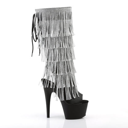 ADORE-2024RhinestoneF Black Stretch Faux Leather Knee Boot Pleaser
