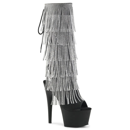 ADORE-2024RhinestoneF Black Stretch Faux Leather Knee Boot Pleaser
