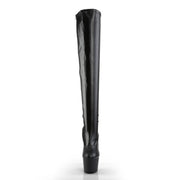 ADORE-3000 Black Stretch Faux Leather/Black Matte Thigh Boot Pleaser US Size (Women's): 5