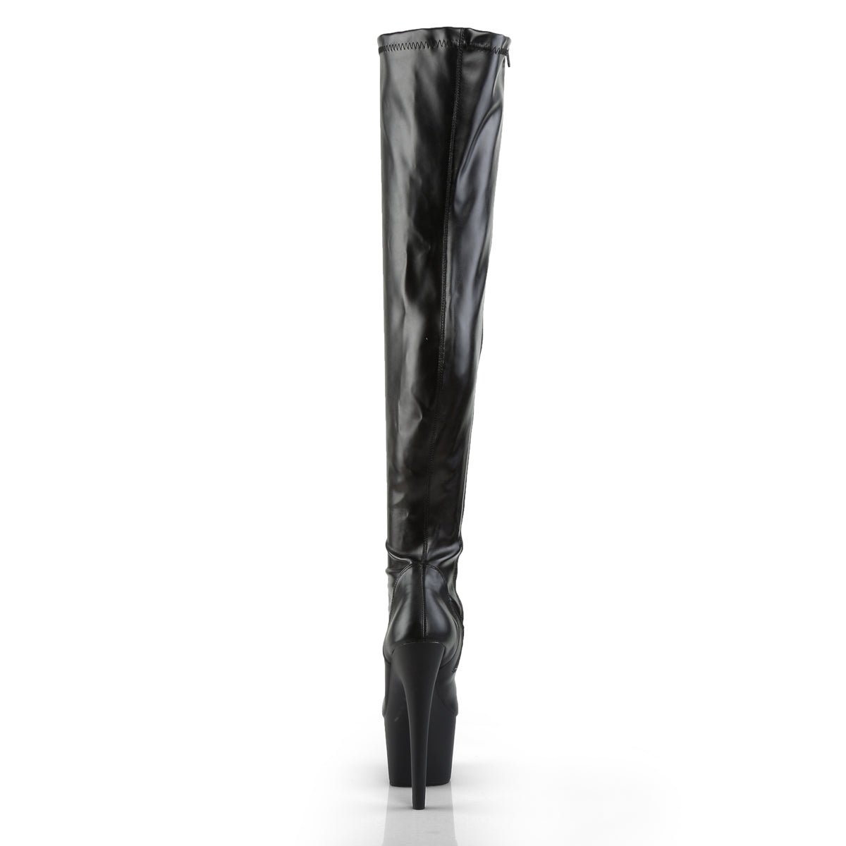 ADORE-3000 Black Stretch Faux Leather Thigh Boot Pleaser