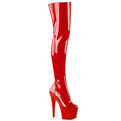 ADORE-3000 Red Stretch Patent/Red Thigh Boot Pleaser