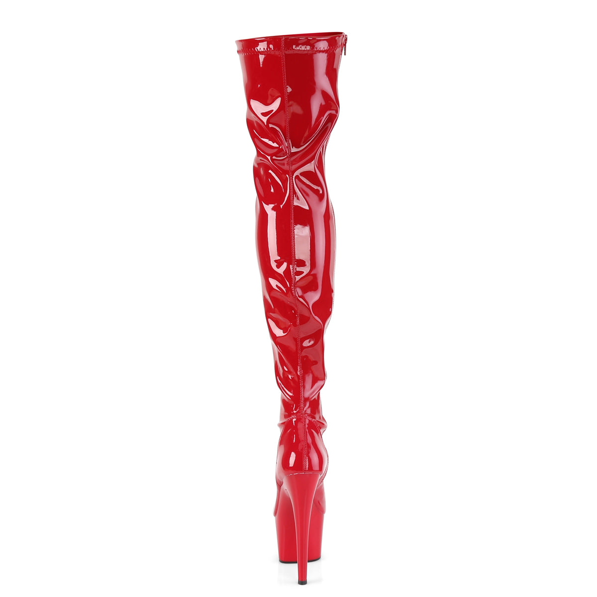 ADORE-3000 Red Stretch Patent/Red Thigh Boot Pleaser