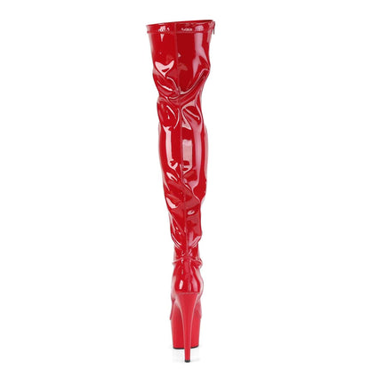 ADORE-3000 Red Stretch Patent/Red Thigh Boot Pleaser