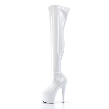 ADORE-3000 White Stretch Patent/White Thigh Boot Pleaser