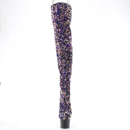 ADORE-3020 Purple Multi Sequins/ Black Boot Pleaser