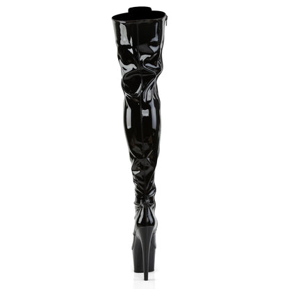 ADORE-3023 Black Stretch Patent Thigh Boot Pleaser