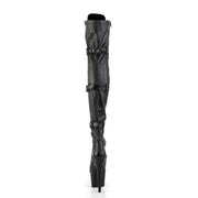 ADORE-3028 Black Stretch Faux Leather/Black Matte Thigh Boot Pleaser US Size (Women's): 5