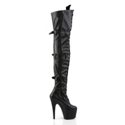 ADORE-3028 Black Stretch Faux Leather/Black Matte Thigh Boot Pleaser US Size (Women's): 5
