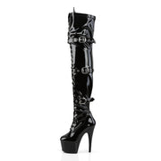 ADORE-3028 Black Stretch Patent/Black Thigh Boot Pleaser US Size (Women's): 5