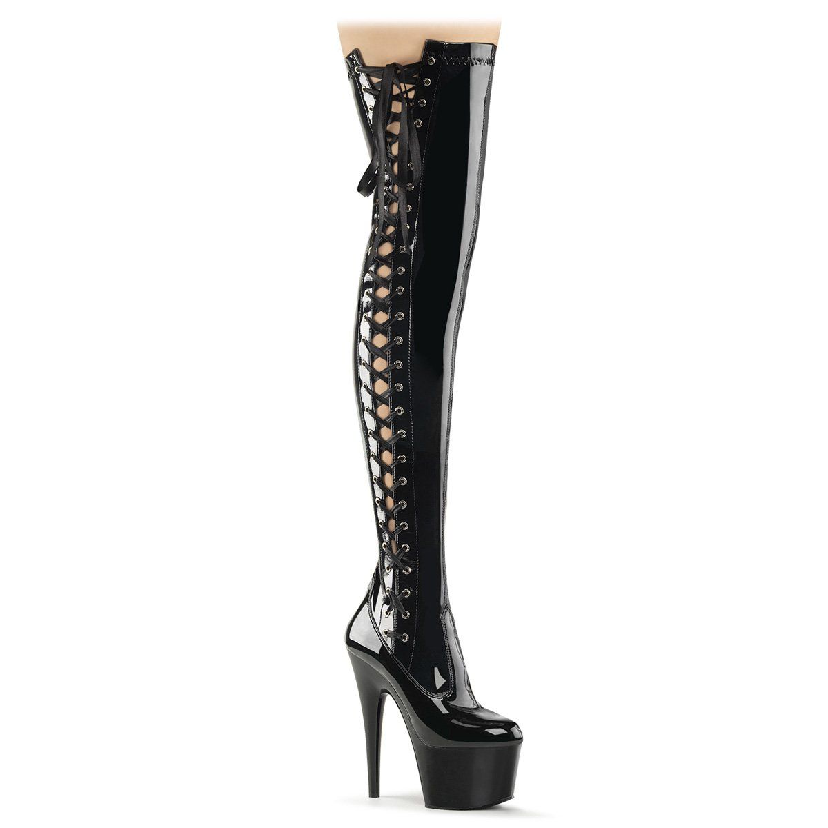 ADORE-3050 Black Stretch Patent Thigh Boot Pleaser