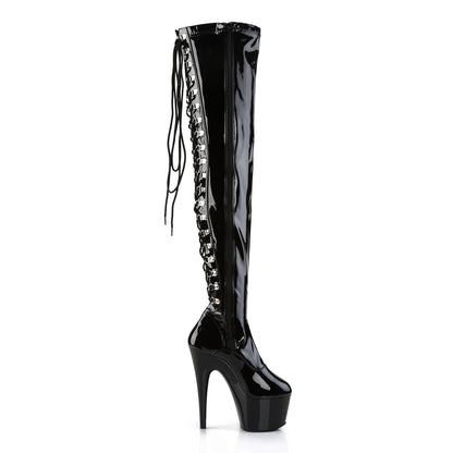 ADORE-3063 Black Stretch Patent Thigh Boot Pleaser