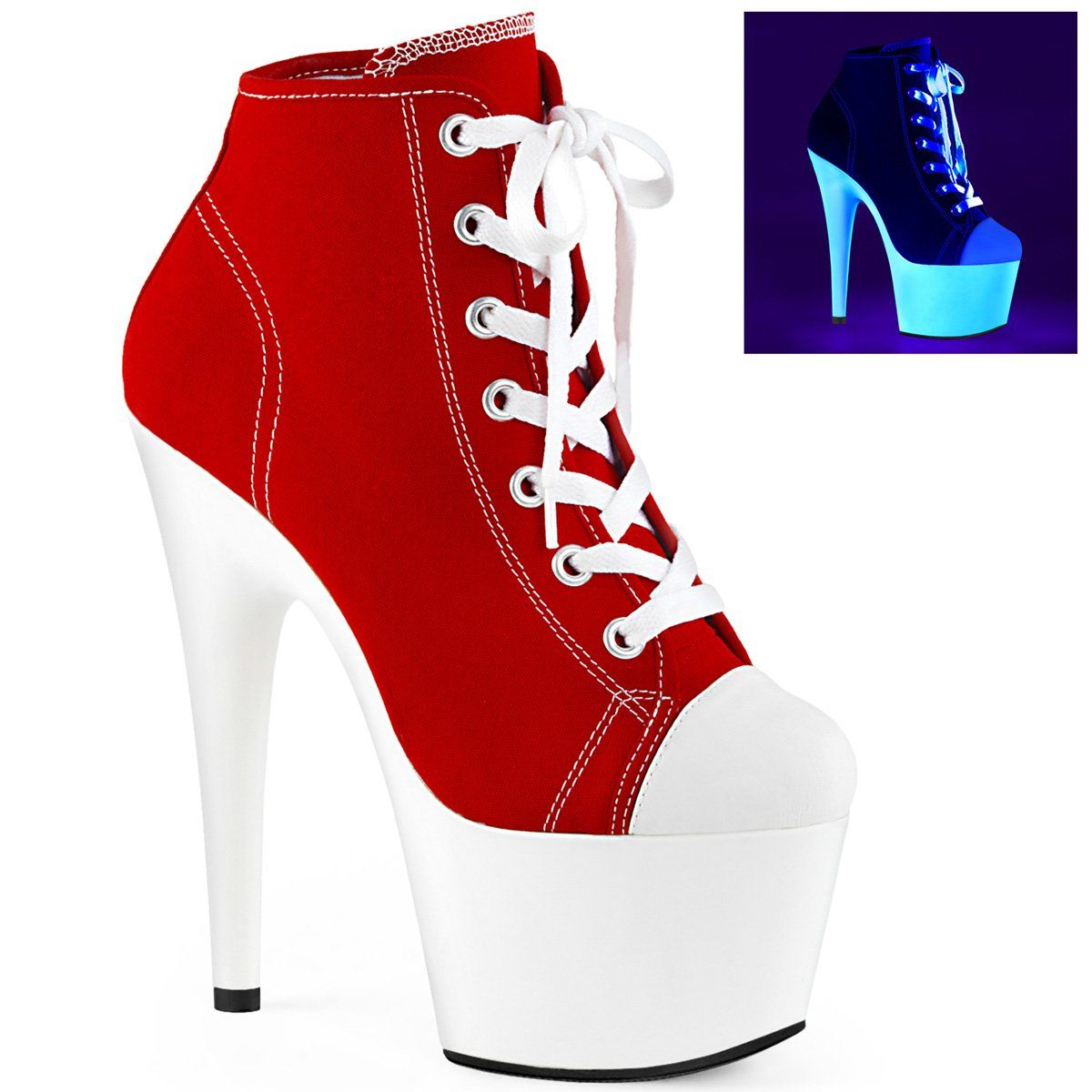 ADORE-700SK-02 Red Canvas/Neon White Sneaker Heels Pleaser