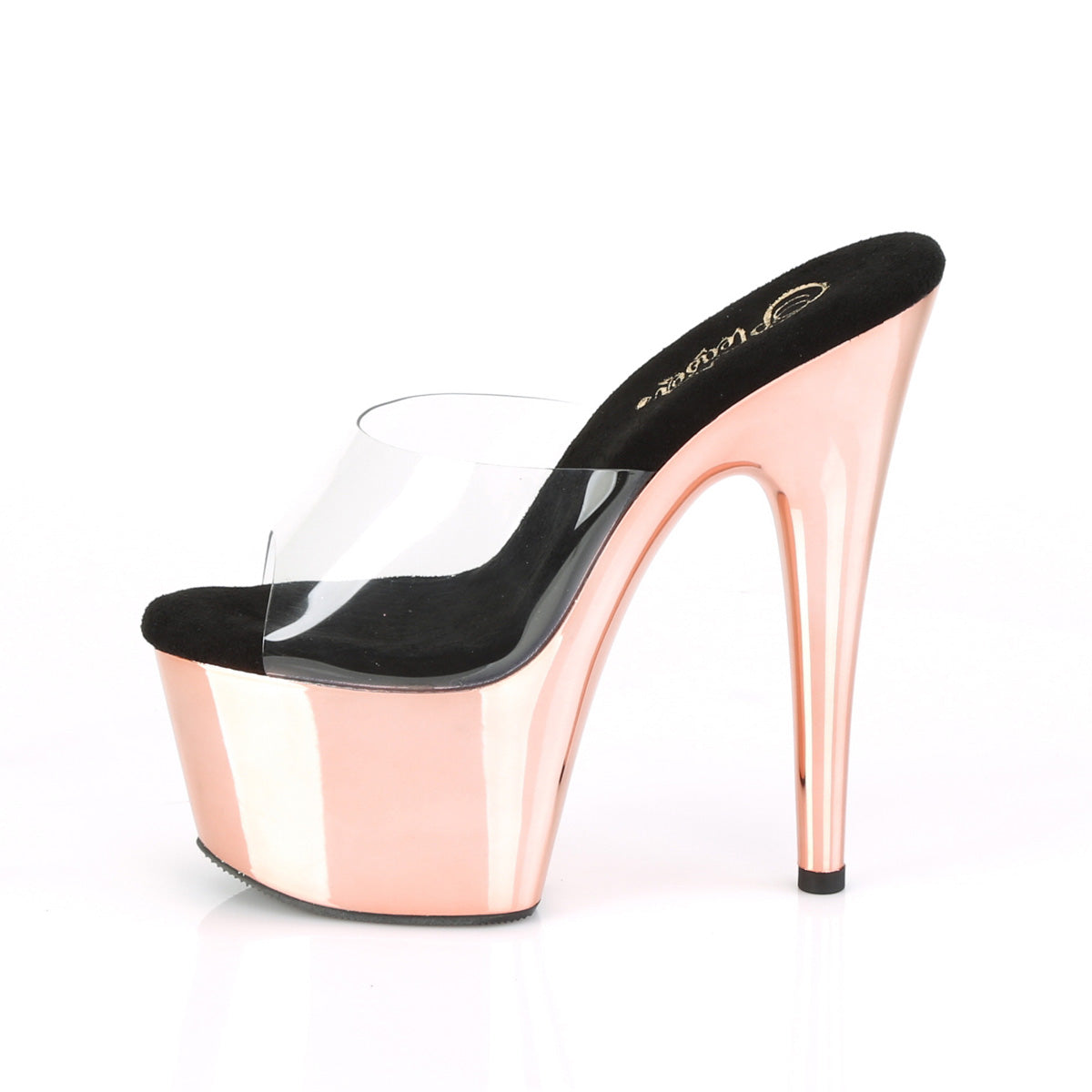 ADORE-701 Clear/Rose Gold Chrome Slide Pleaser