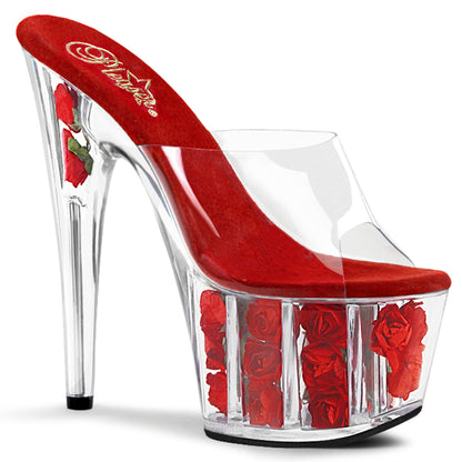 ADORE-701FL Clear/Red Flowers Slide Pleaser