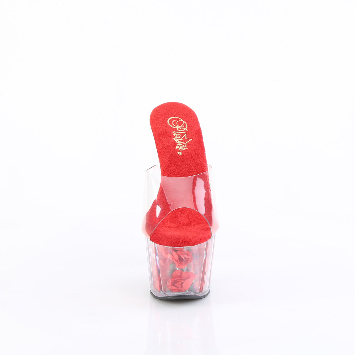ADORE-701FL Clear/Red Flowers Slide Pleaser