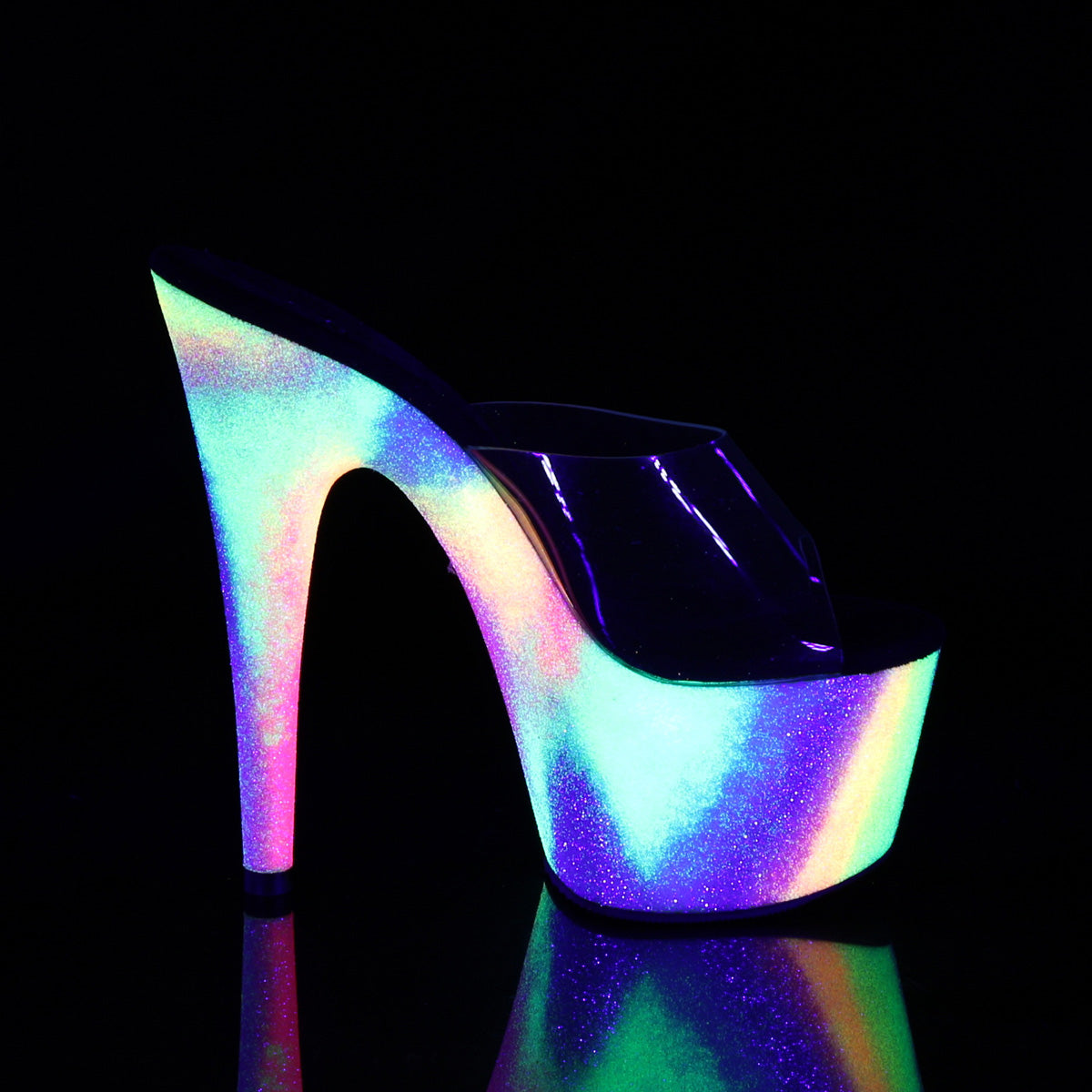 ADORE-701GXY Clear/Neon Galaxy Mini Glitter Slide Pleaser