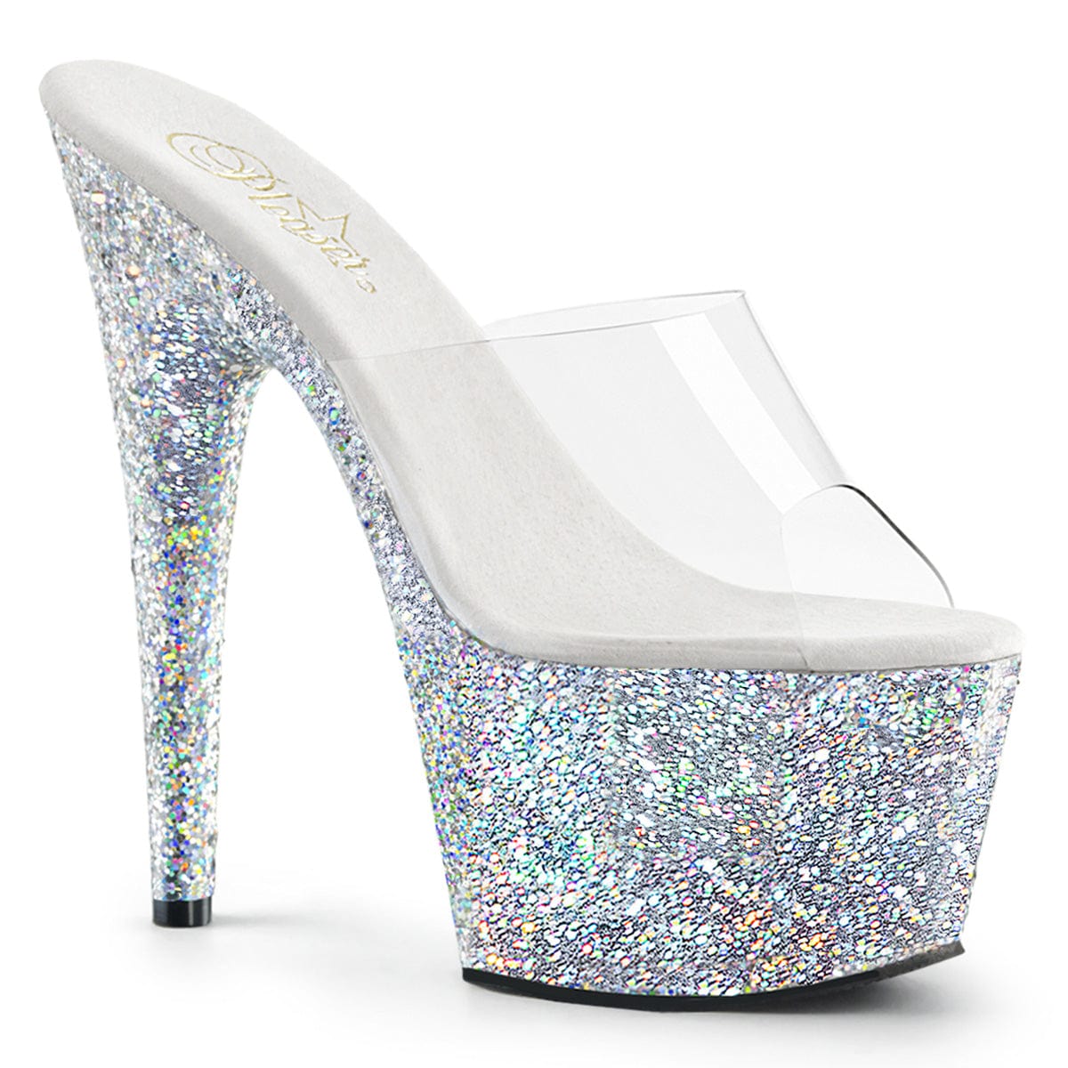 ADORE-701LG Clear/Silver Multi Glitter Slide Pleaser