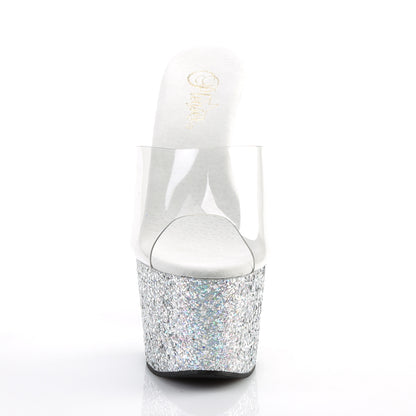 ADORE-701LG Clear/Silver Multi Glitter Slide Pleaser