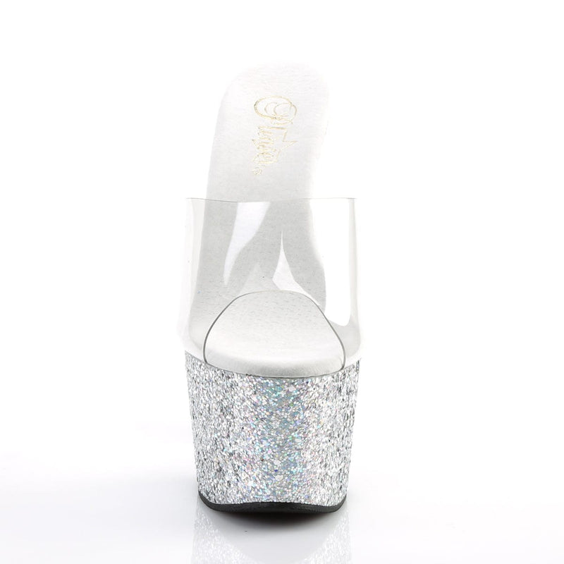 ADORE-701LG Clear/Silver Multi Glitter Slide Pleaser US Size (Women's): 5