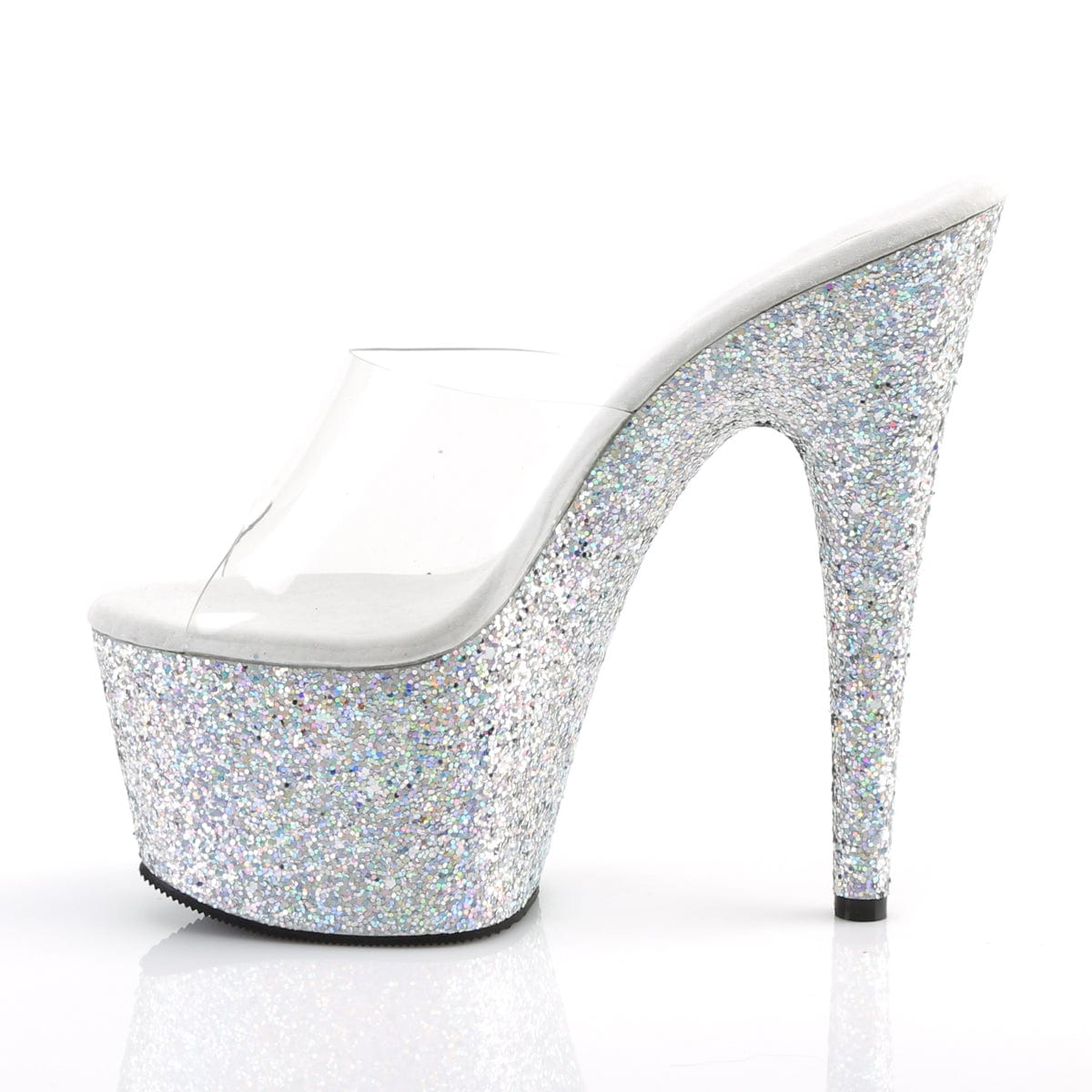 ADORE-701LG Clear/Silver Multi Glitter Slide Pleaser