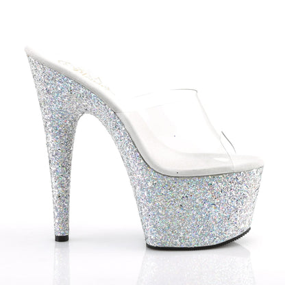 ADORE-701LG Clear/Silver Multi Glitter Slide Pleaser