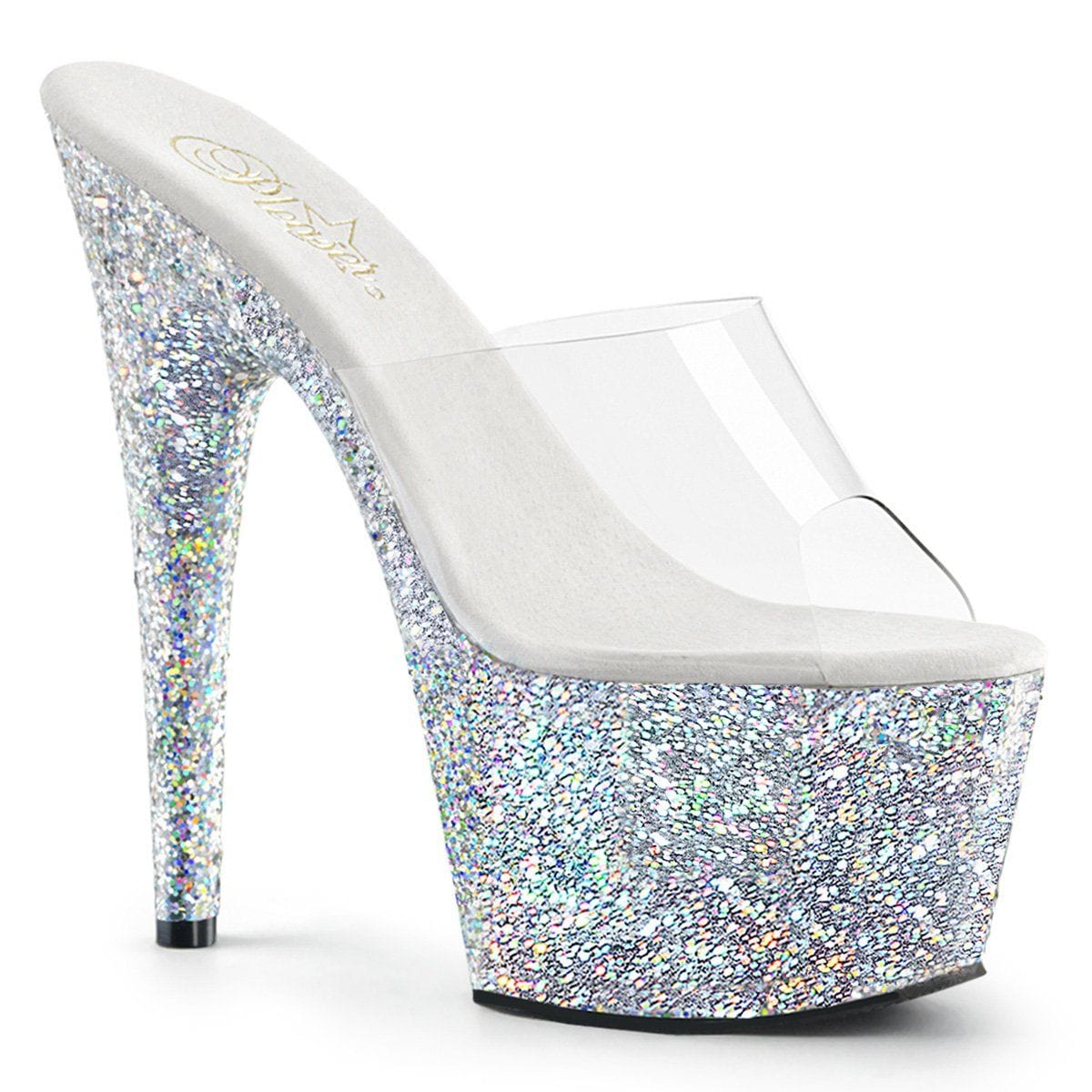 ADORE-701LG Clear/Silver Multi Glitter Slide Pleaser