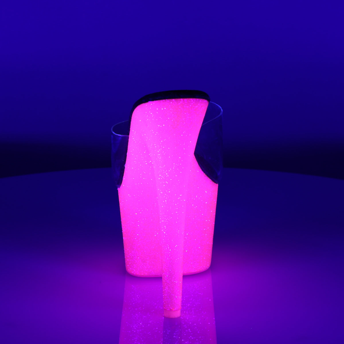 ADORE-701UVG Clear/Neon Hot Pink Glitter Slide Pleaser