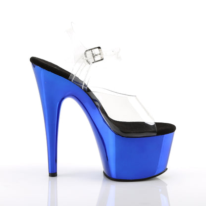 ADORE-708 Clear/Blue Chrome Platform Sandal Pleaser