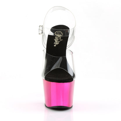ADORE-708 Clear/Hot Pink Chrome Platform Sandal Pleaser