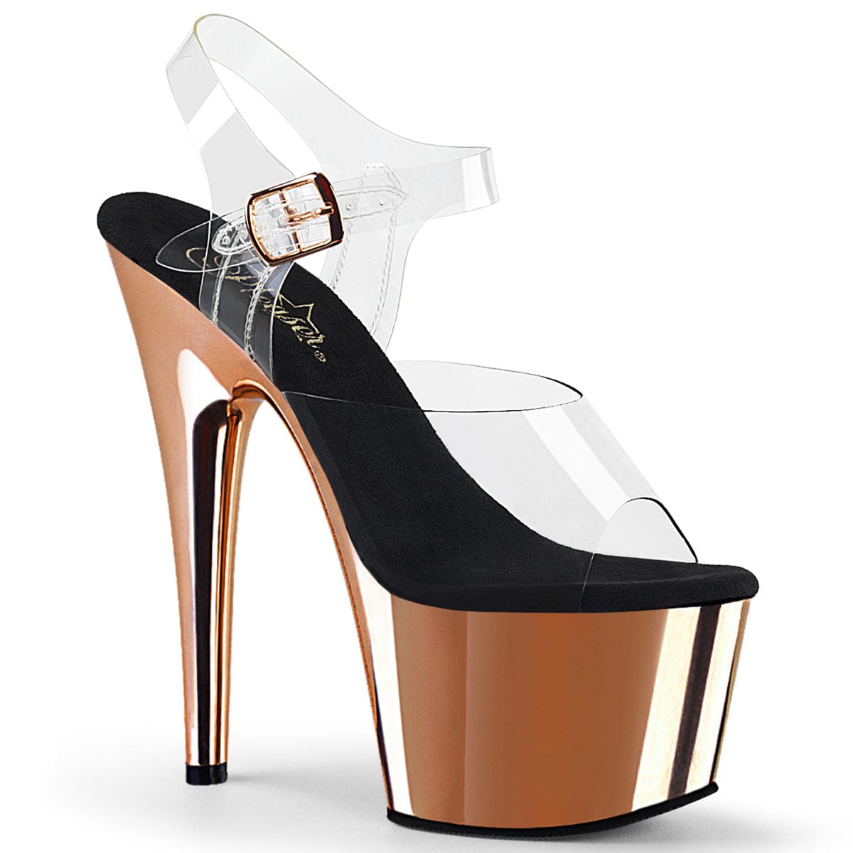 ADORE-708 Clear/Rose Gold Chrome Platform Sandal Pleaser