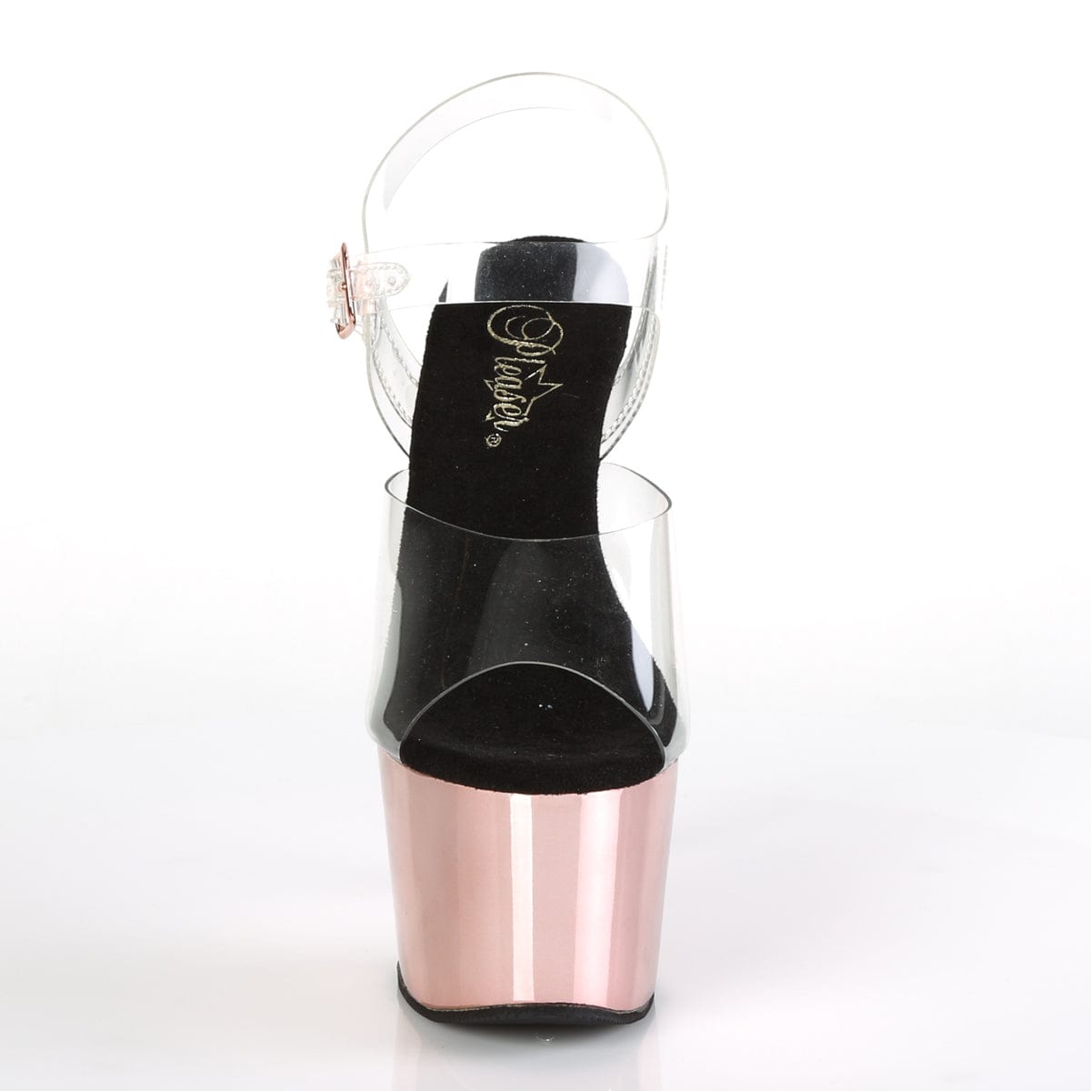 ADORE-708 Clear/Rose Gold Chrome Platform Sandal Pleaser