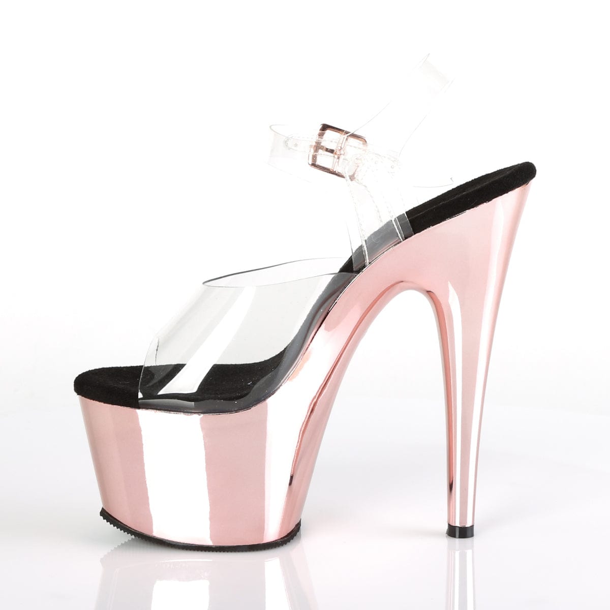 ADORE-708 Clear/Rose Gold Chrome Platform Sandal Pleaser